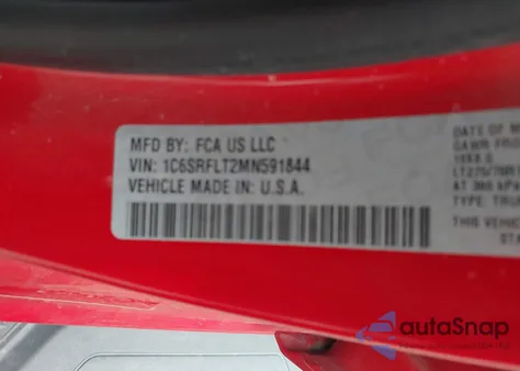 2021 Ram 1500 Rebel 4X4 5'7 Box z USA, uszkodzony, nr VIN 1C6SRFLT2MN591844